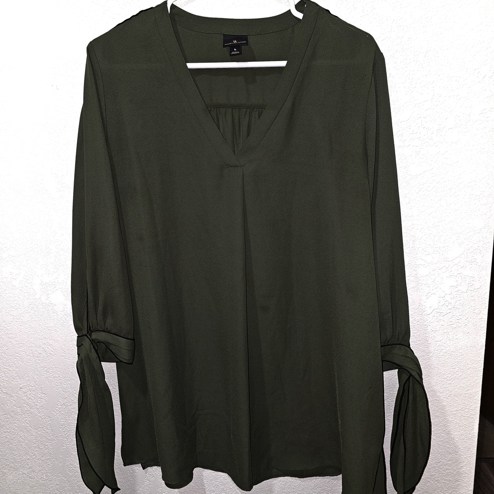 Worthington Dark Green Women's Blouse with Tie Sleeves